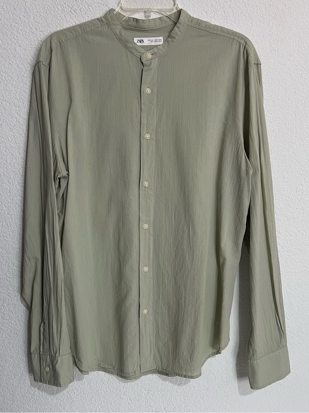 Zara Light Sage Linen Long Sleeve Shirt New Large